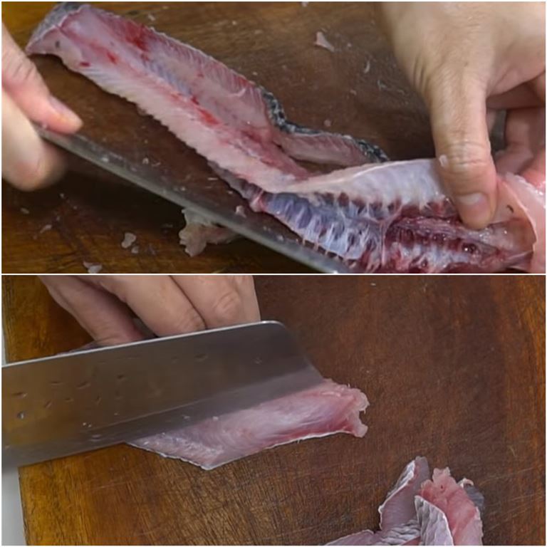 Tiến hành phi lê cá lóc để lấy thịt và xương cá để riêng, thái thịt cá thành các miếng nhỏ vừa ăn. 