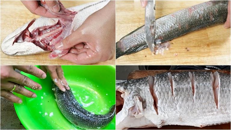 Thực hiện sơ chế cá lóc theo hướng dẫn của Haisan.online để cá sạch nhớt và bớt mùi tanh. 