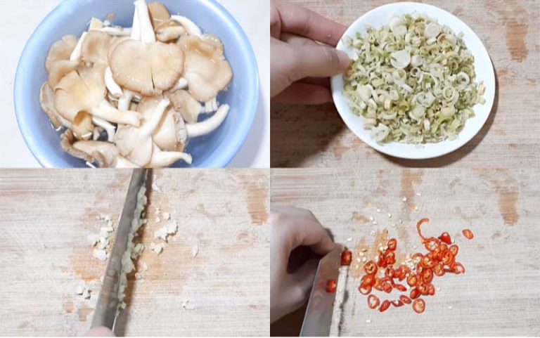Nhìn chung, để sơ chế nguyên liệu cho món nấm bào ngư xào sả ớt, bạn chỉ cần làm 2 bước là rửa sạch và băm nhỏ.